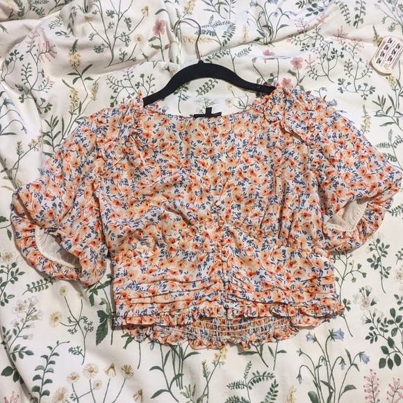 Orange Floral Dynamite Blouse Crop Top - Picture 3 of 3